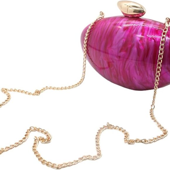 Shell Shape Acrylic Clutch Trendy Metallic Acrylic Evening Bag Shiny Egg Purses - Picture 4 of 6